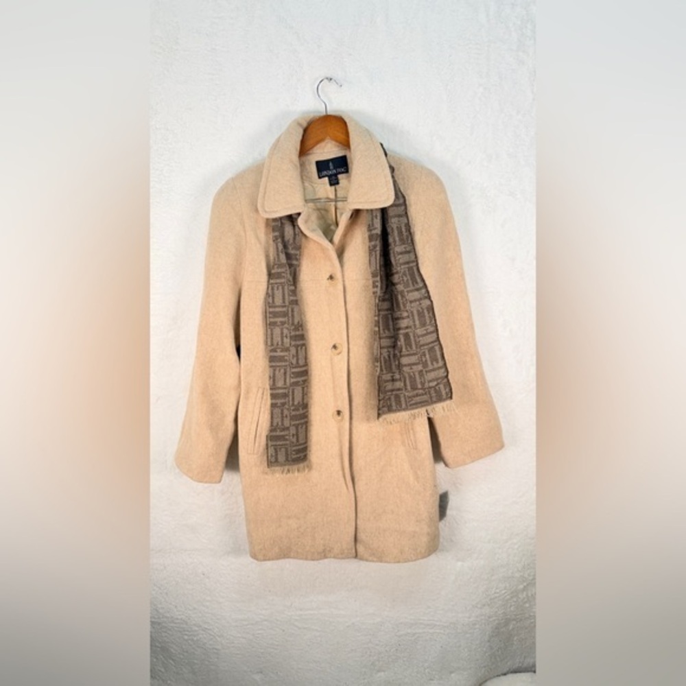 London Fog Oatmeal Wool Coat Removable Scarf Womens 10 NWT
